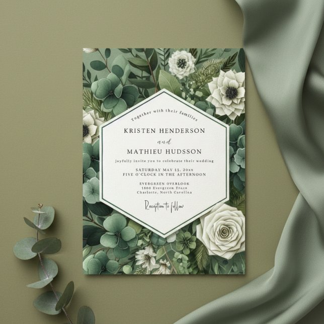 Invitation Mariage Romance Botanique Émeraude (Créateur téléchargé)