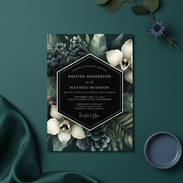 Invitation Mariage Romance Botanique Émeraude Luxuriant (Créateur téléchargé)