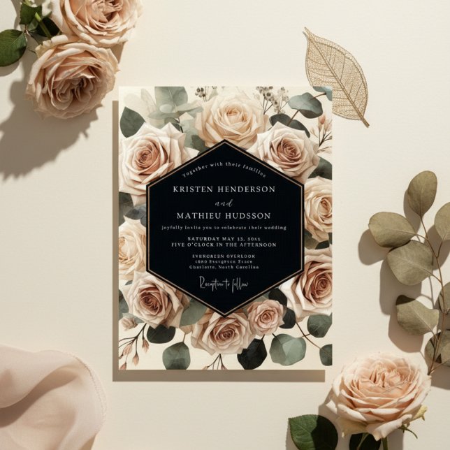 Invitation Mariage Romance Botanique Rose Crème (Créateur téléchargé)