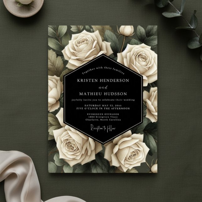 Invitation Mariage Romance Botanique Rose Crème (Créateur téléchargé)