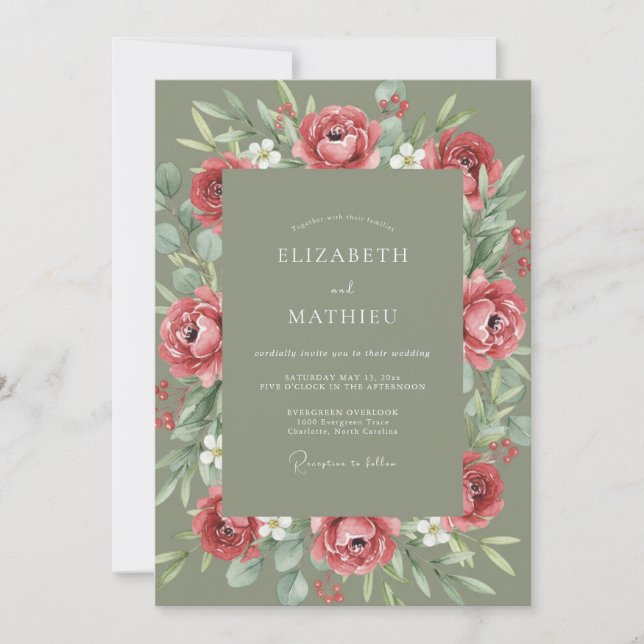 Invitation Mariage Romance Botanique Rose Tendre (Devant)