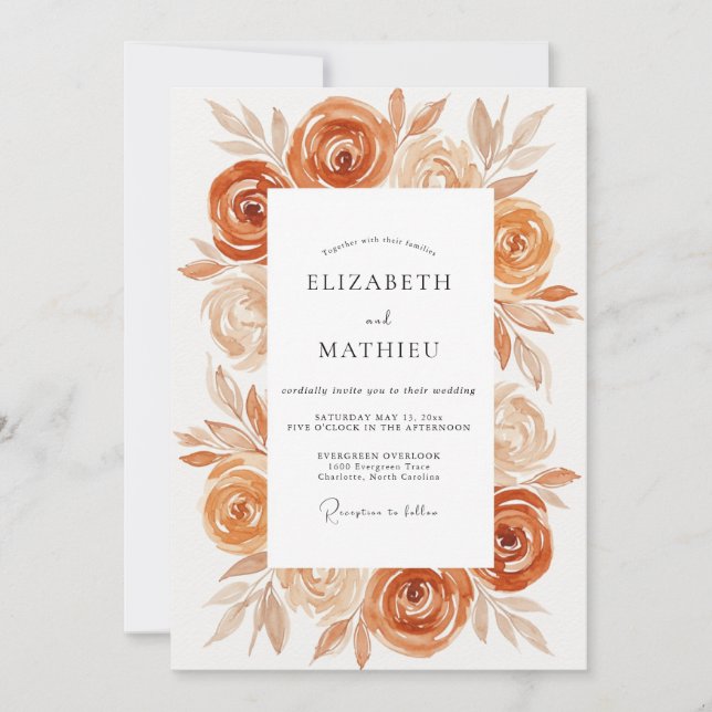 Invitation Mariage Romance Botanique Rose Terracotta (Devant)