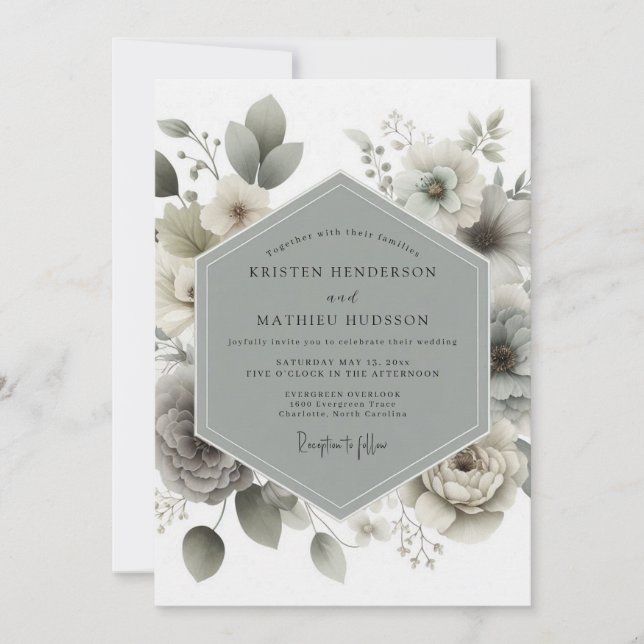Invitation Mariage Romance Botanique Vert Atténué (Devant)