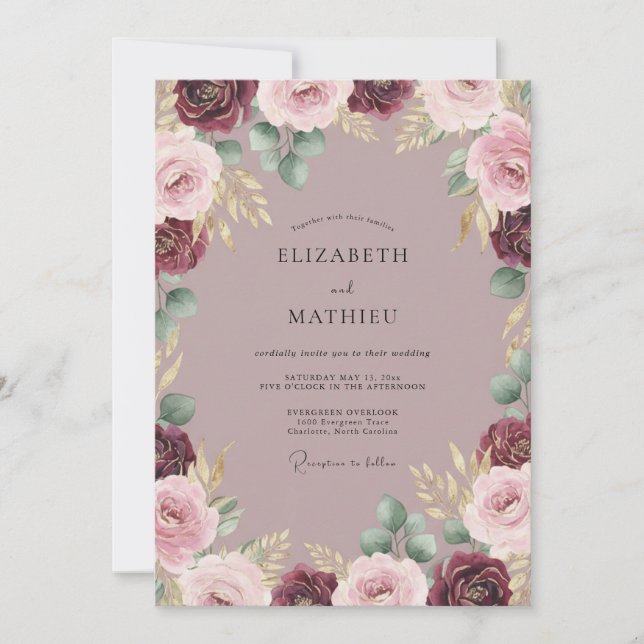 Invitation Mariage Romance Bourguignon Fleur Douce (Devant)