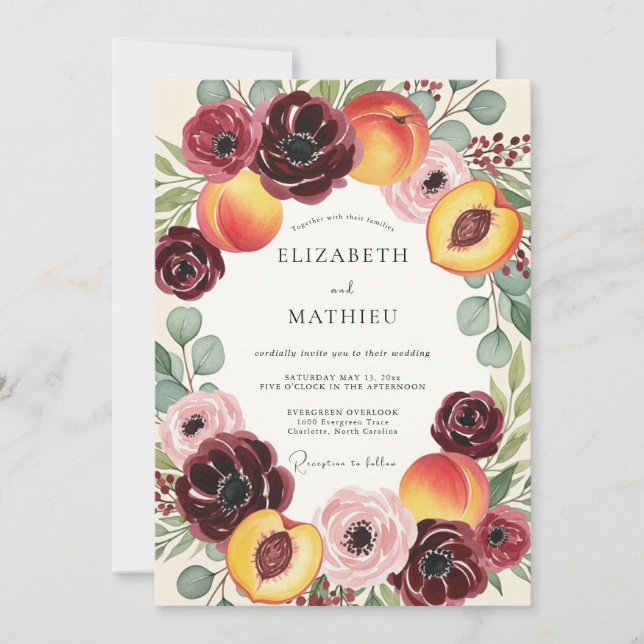 Invitation Mariage Romance Bourguignonne Fleur de Pêcher (Devant)