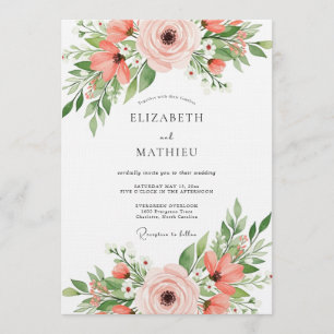 Invitation Mariage Romance Coup de Pinceau Floral Corail