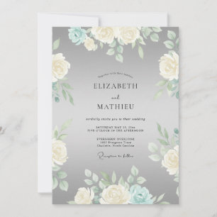 Invitation Mariage Romance Crème Fleur Gris