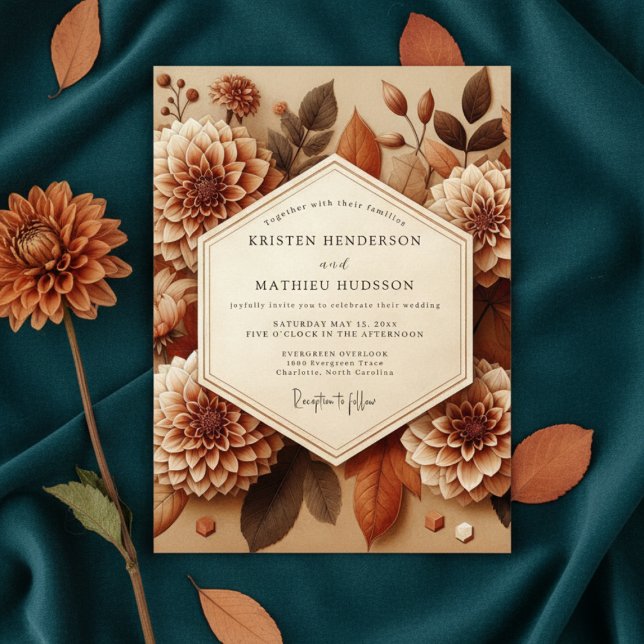 Invitation Mariage Romance d'Automne Dahlia Sépia (Créateur téléchargé)