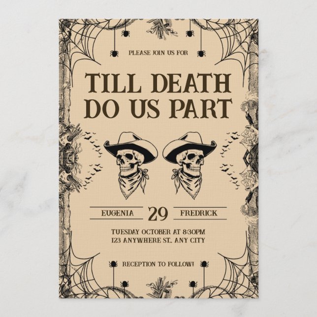 Invitation Mariage Romance de Crâne Jusqu'à Ce que la Mort No (Devant)