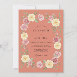 Invitation Mariage Romance de Laurier Floral en Terracotta