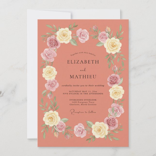 Invitation Mariage Romance de Laurier Floral Terracotta (Devant)