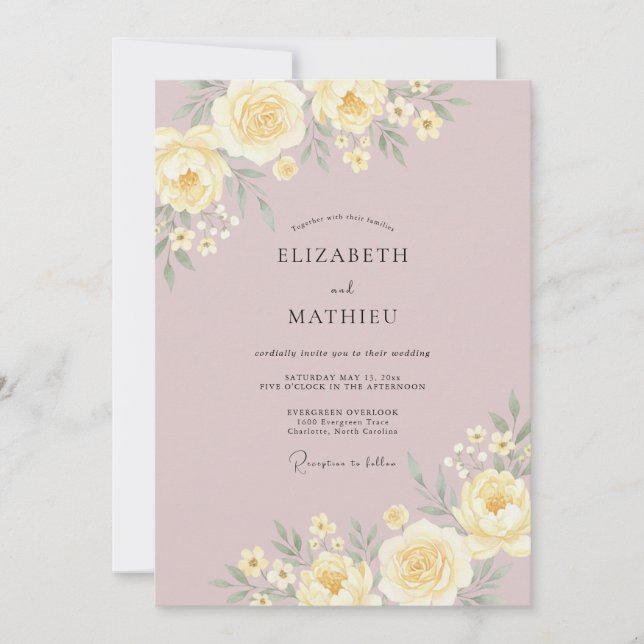 Invitation Mariage Romance Douce Jaune (Devant)