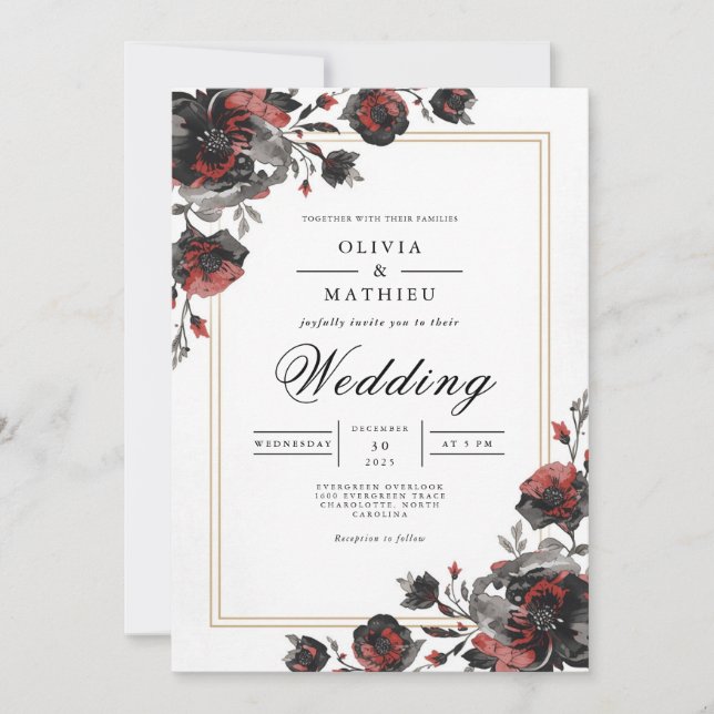 Invitation Mariage Romance du cadre floral foncé (Devant)