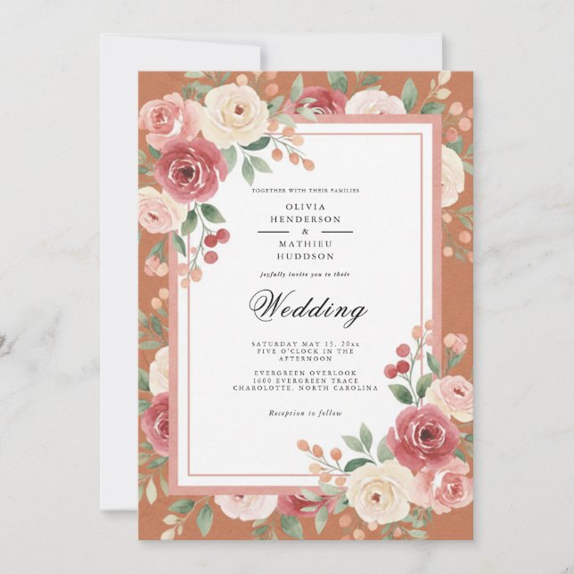 Invitation Mariage Romance en Terracotta Fleurie (Devant)