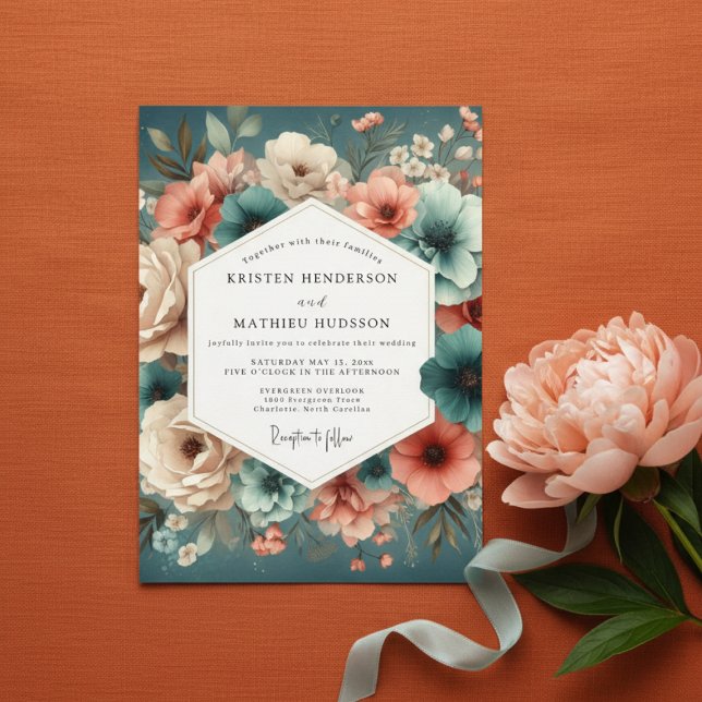 Invitation Mariage Romance Enchantée Teal Rose (Créateur téléchargé)
