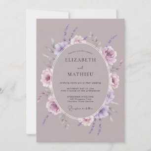 Invitation Mariage Romance Éthérée Mauve