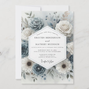 Invitation Mariage Romance Fleur Bleu Ardoise