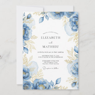 Invitation Mariage Romance Fleur Bleue Dorée