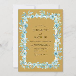 Invitation Mariage Romance Fleur Bleue Moutarde
