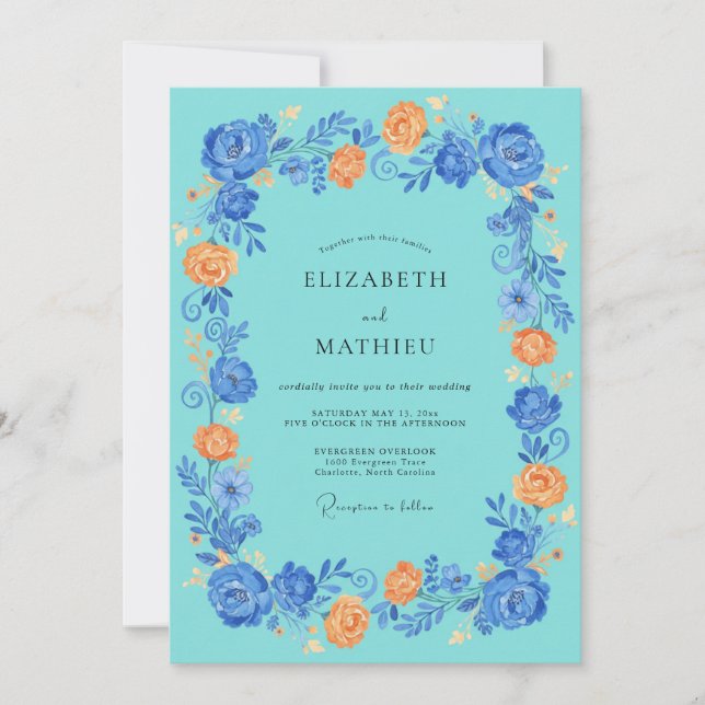 Invitation Mariage Romance Fleur Bleue Teintée (Devant)