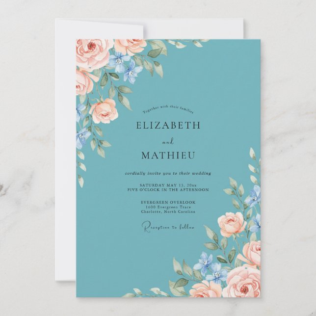 Invitation Mariage Romance Fleur Bleue Tendre (Devant)