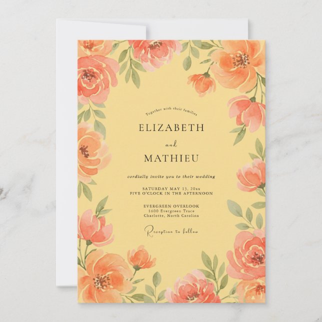 Invitation Mariage Romance Fleur Corail en Fleurs (Devant)