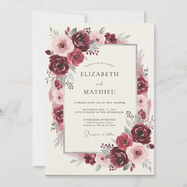 Invitation Mariage Romance Fleur de Bourgogne (Devant)
