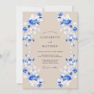 Invitation Mariage Romance Fleur de Cobalt Bleu