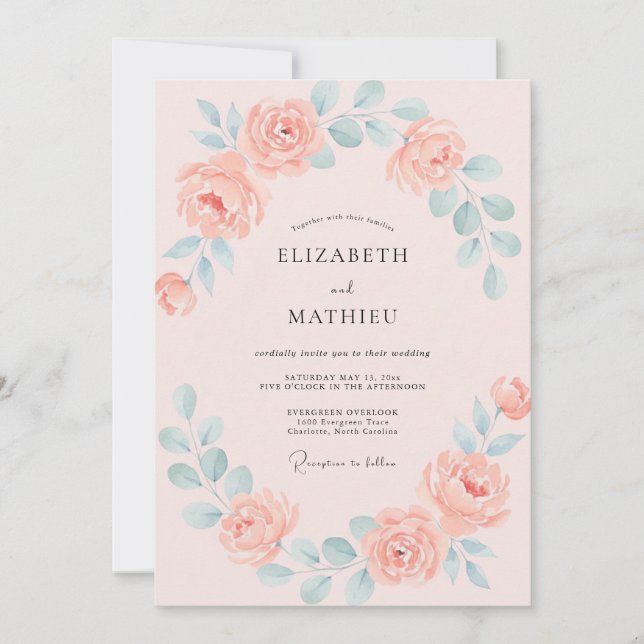Invitation Mariage Romance Fleur de Corail Doux (Devant)