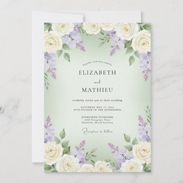 Invitation Mariage Romance Fleur de Crème de Lavande (Devant)