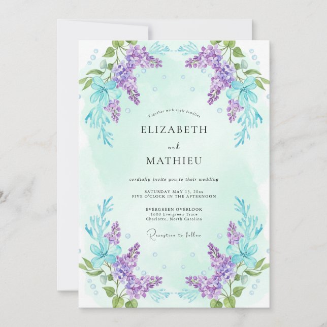 Invitation Mariage Romance Fleur de Lilas (Devant)