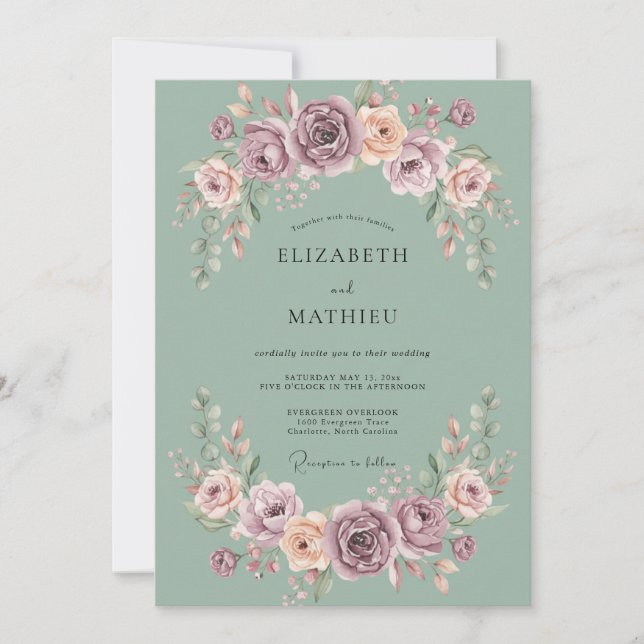 Invitation Mariage Romance Fleur de Mauve Sauge (Devant)