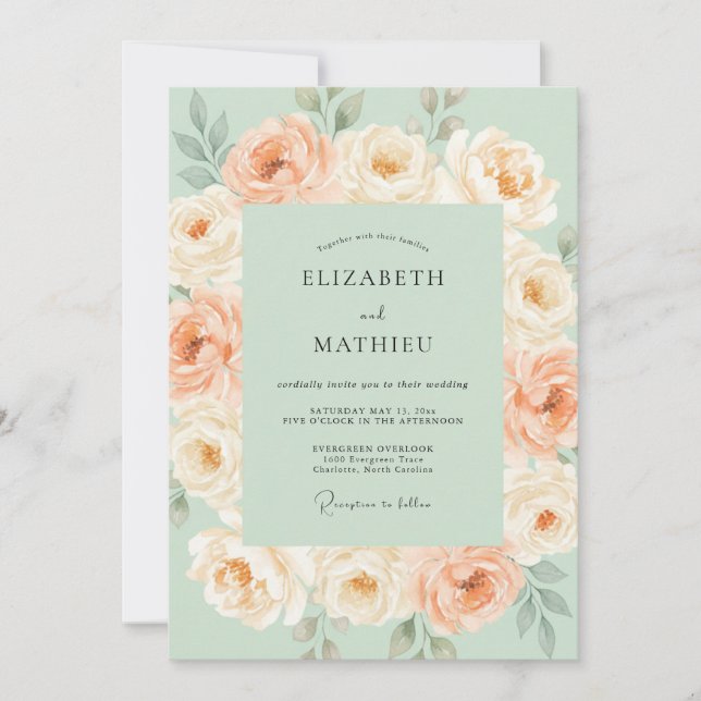 Invitation Mariage Romance Fleur de Pêcher à la Menthe (Devant)