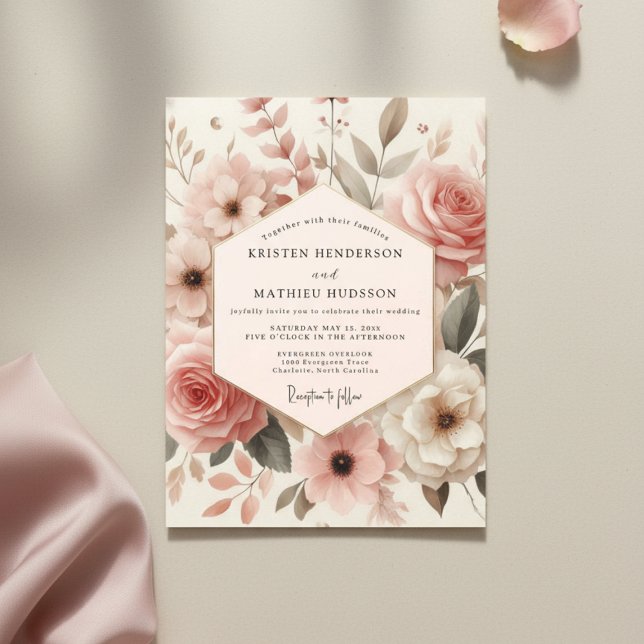 Invitation Mariage Romance Fleur de Rose Poussiéreuse (Créateur téléchargé)