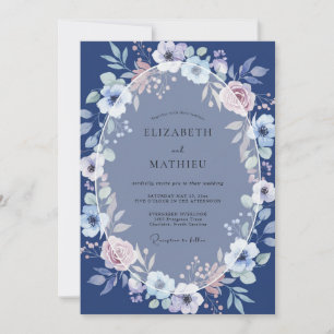 Invitation Mariage Romance Fleur Délicate Navy