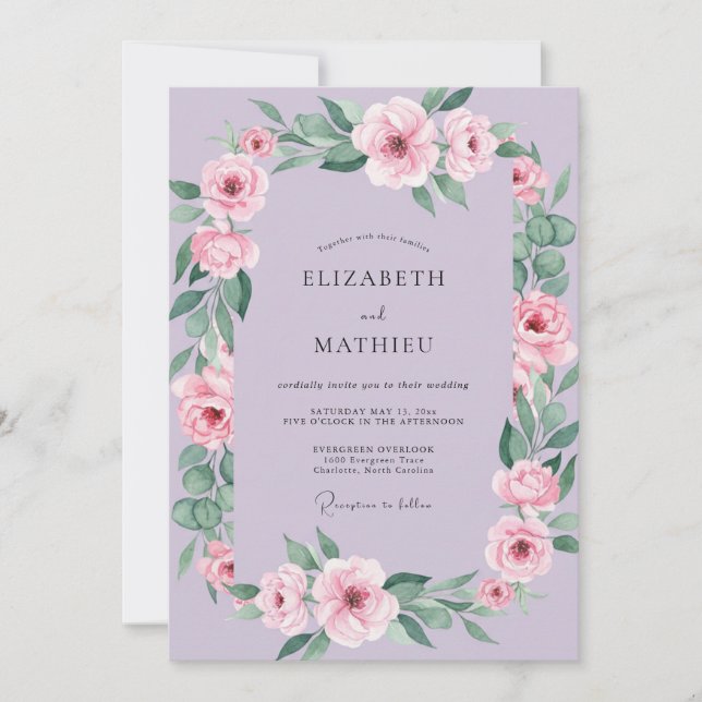 Invitation Mariage Romance Fleur Douce Lavande (Devant)