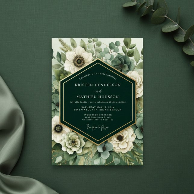 Invitation Mariage Romance Fleur Émeraude (Créateur téléchargé)