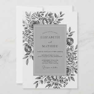 Invitation Mariage Romance Fleur Grise