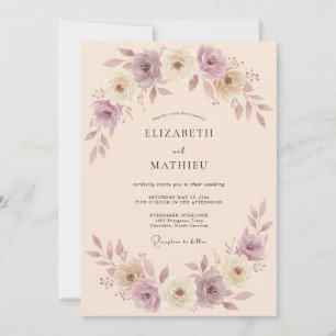 Invitation Mariage Romance Fleur Mauve Douce