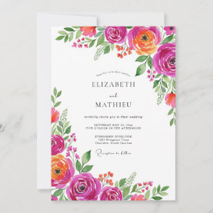 Invitation Mariage Romance Fleur Orange Magenta