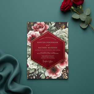 Invitation Mariage Romance Fleur Rouge Cramoisi