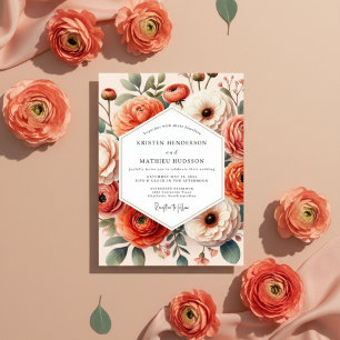 Invitation Mariage Romance Fleurie Corail