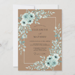 Invitation Mariage Romance Fleurie Sarcelle