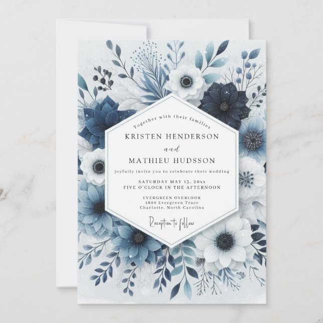 Invitation Mariage Romance Fleurs de Nuit Navale (Devant)
