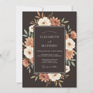 Invitation Mariage Romance Floral d'Automne en Terracotta