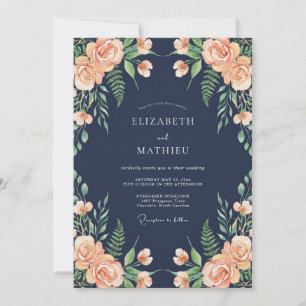 Invitation Mariage Romance Floral Éthéré Navy