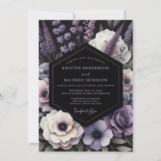Invitation Mariage Romance Floral Humeur Pourpre (Devant)