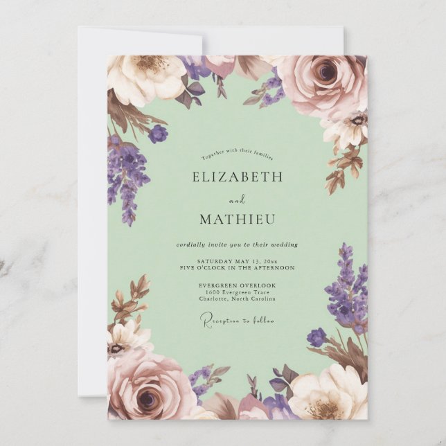 Invitation Mariage Romance Floral Lavande Blush (Devant)