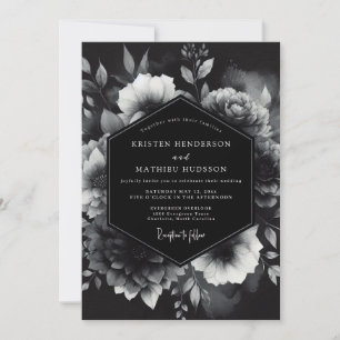 Invitation Mariage Romance Floral Opulent Noir