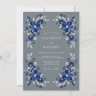 Invitation Mariage Romance Floral Riche Bleu